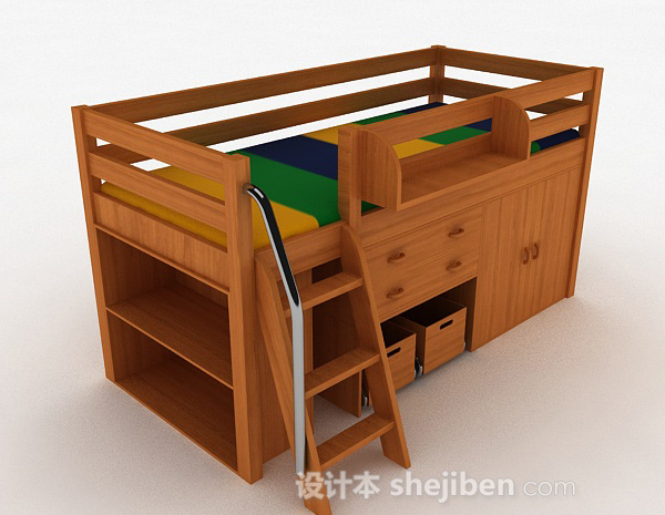 木质组合床3d模型下载