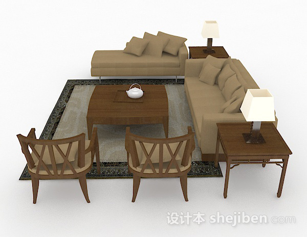 设计本家居木质棕色组合沙发3d模型下载