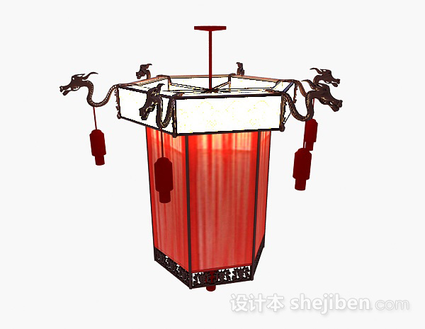 中式风格中式红色吊灯3d模型下载
