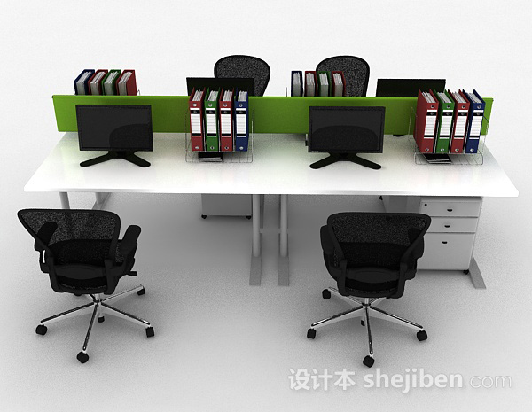 设计本现代风白色办公室桌椅组合3d模型下载