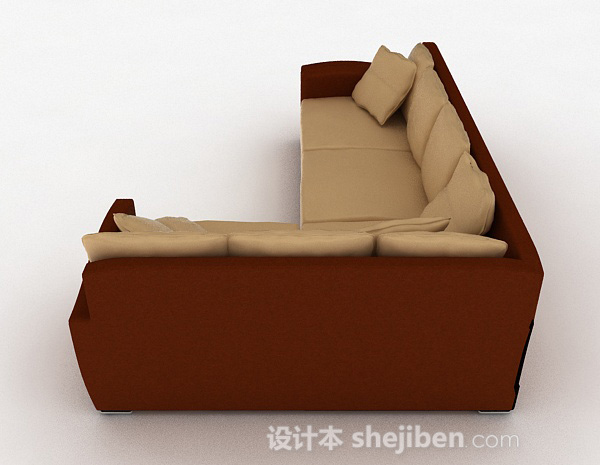 设计本简约家居棕色多人沙发3d模型下载