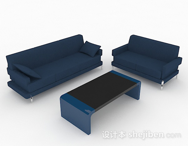简约蓝色组合沙发3d模型下载
