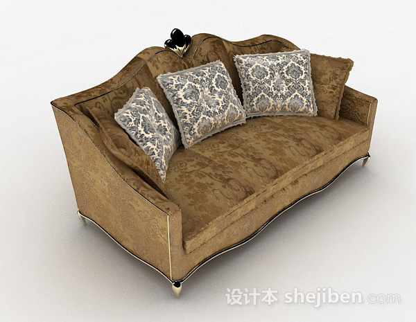 欧式棕色多人沙发3d模型下载