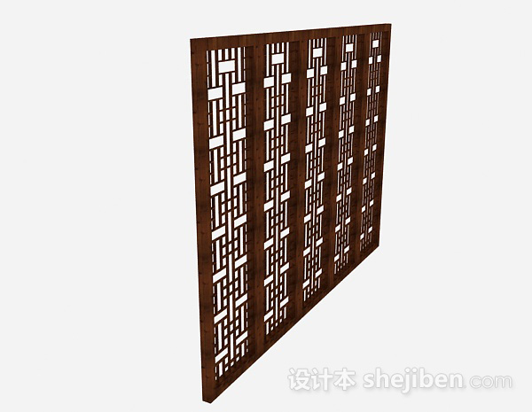 设计本中式木质棕色屏风3d模型下载