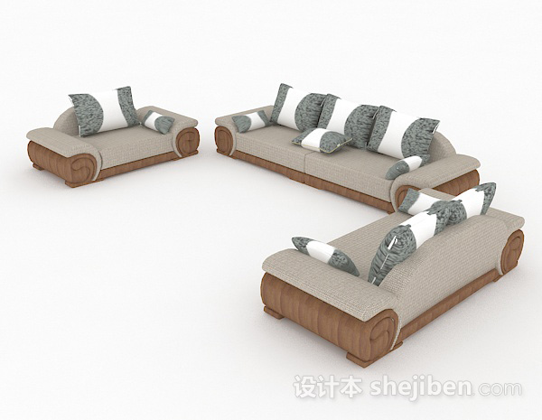 免费棕色家居组合沙发3d模型下载
