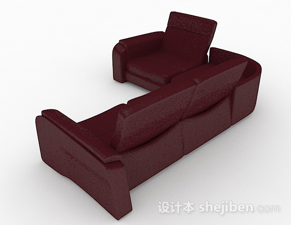 免费暗红色多人沙发3d模型下载
