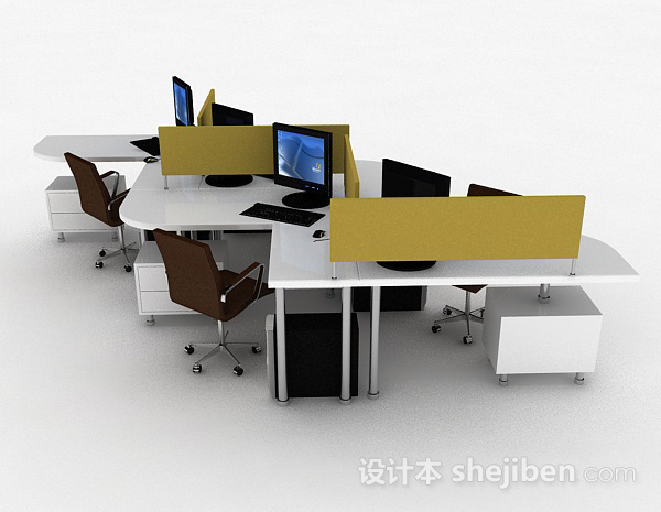 现代风格办公桌椅组合3d模型下载