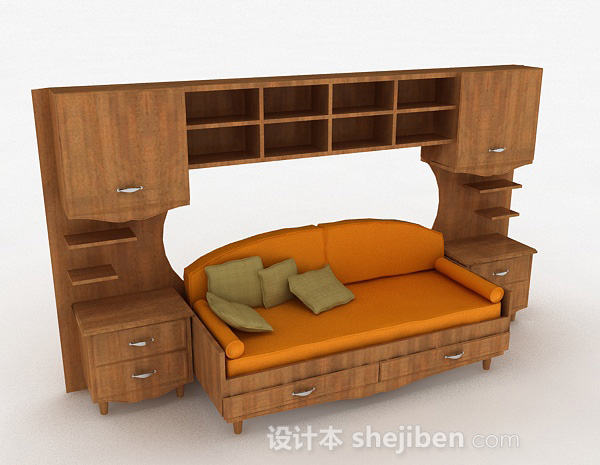 免费木质家居棕色双人沙发3d模型下载
