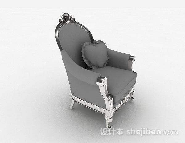 免费欧式灰色单人沙发3d模型下载