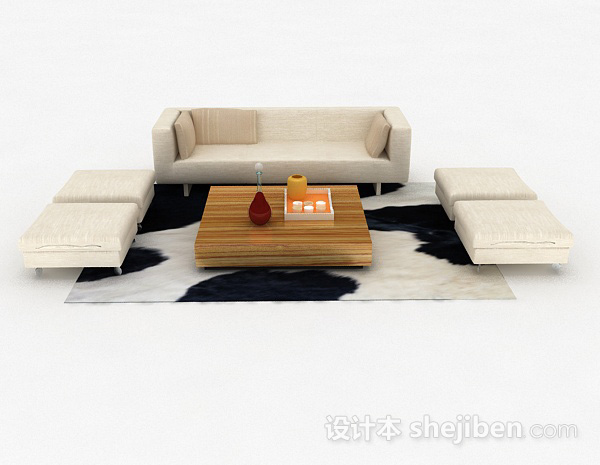 现代风格米白色家居简约组合沙发3d模型下载