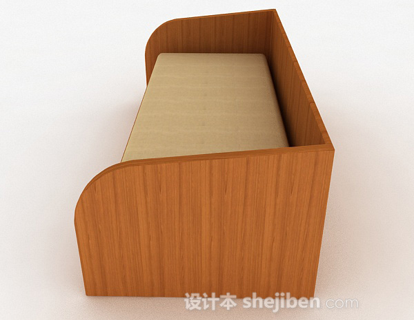 设计本浅棕色木纹单人床3d模型下载