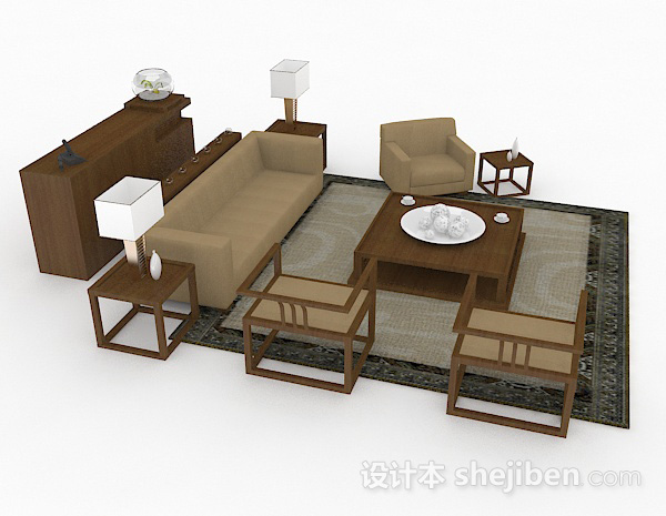 免费家居简约棕色组合沙发3d模型下载