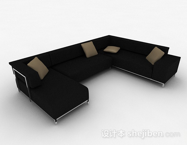黑色简约多人沙发3d模型下载