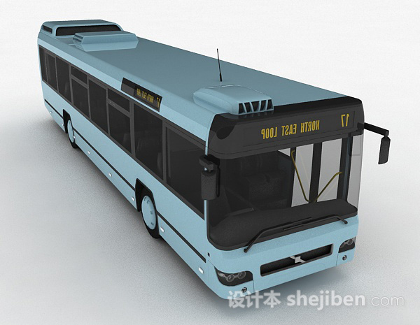 粉蓝色巴士车3d模型下载