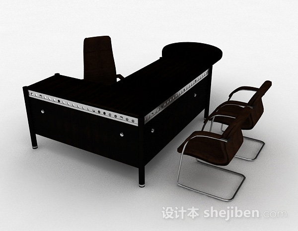 棕色办公桌椅组合3d模型下载
