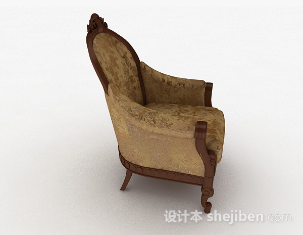 免费欧式复古棕色单人沙发3d模型下载