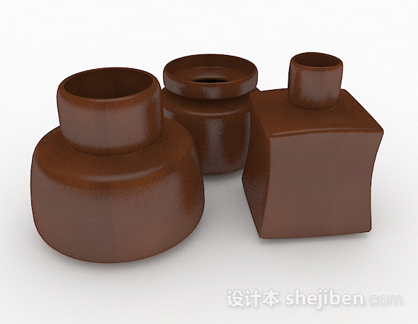 免费现代风格棕色瓷器瓶3d模型下载