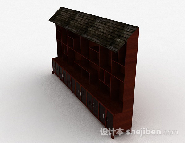 设计本棕色大型木质展示柜3d模型下载