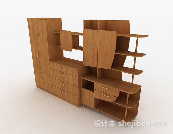 棕色家居木质衣柜组合3d模型下载