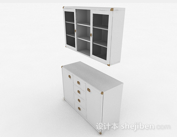 设计本白色家居储物柜3d模型下载