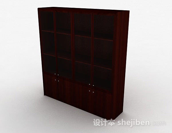 现代风格棕色木质四门展示柜3d模型下载