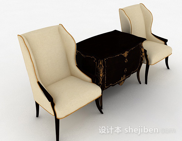 欧式米色成套家居椅3d模型下载