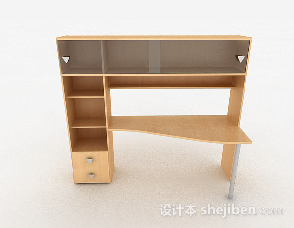 现代风格黄色木质书桌柜组合3d模型下载