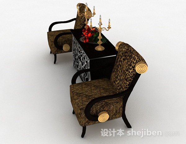 设计本欧式豹纹花纹家居椅3d模型下载