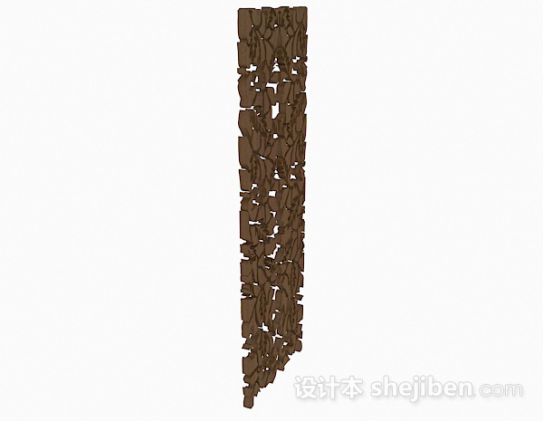 设计本棕色木质镂空雕花隔断3d模型下载