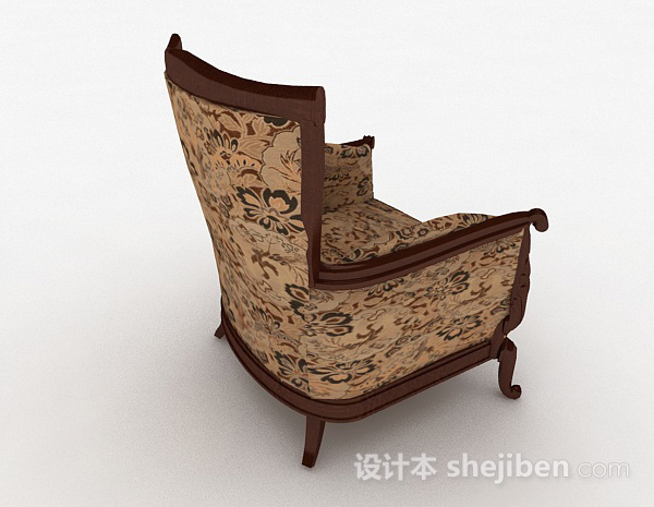 设计本棕色花纹单人沙发3d模型下载