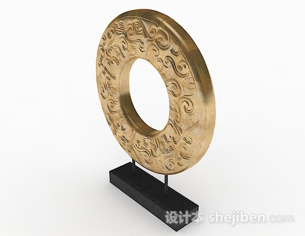 中式风格金色雕刻圆盘家居摆件品3d模型下载