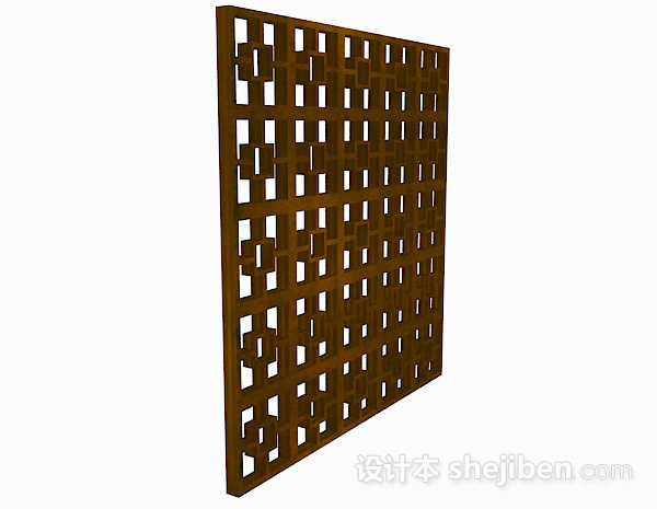 设计本中式风格浅棕色方形窗户3d模型下载