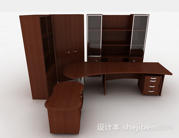 现代风格棕色木质书柜3d模型下载