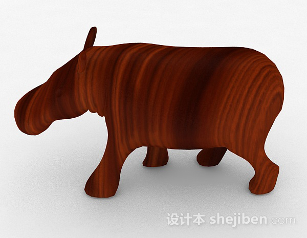 现代风格木质犀牛雕像摆设品3d模型下载