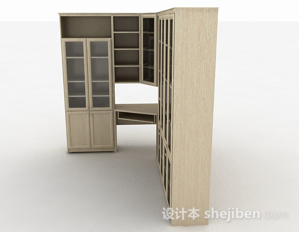 设计本浅棕色家居书柜3d模型下载