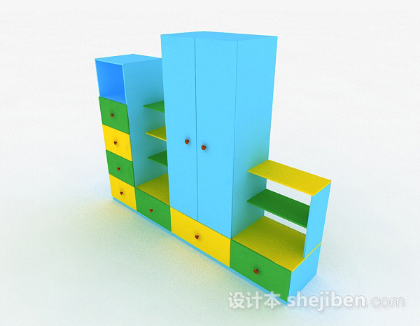 蓝色儿童衣柜3d模型下载
