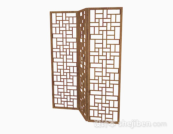 中式风格浅棕色方形镂空图案装饰图3d模型下载
