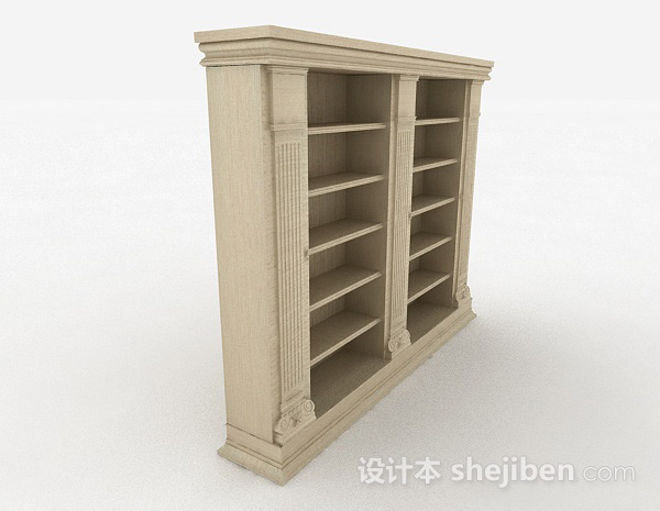 设计本浅棕色家居书柜3d模型下载