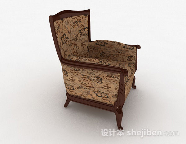 免费棕色花纹单人沙发3d模型下载