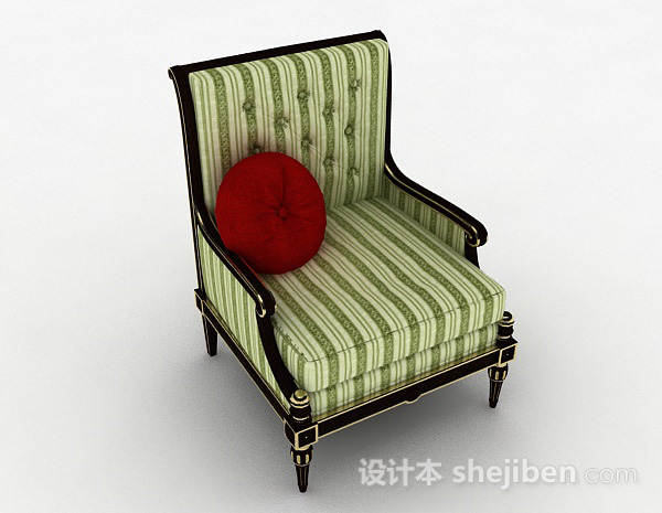 欧式绿色条纹单人沙发3d模型下载