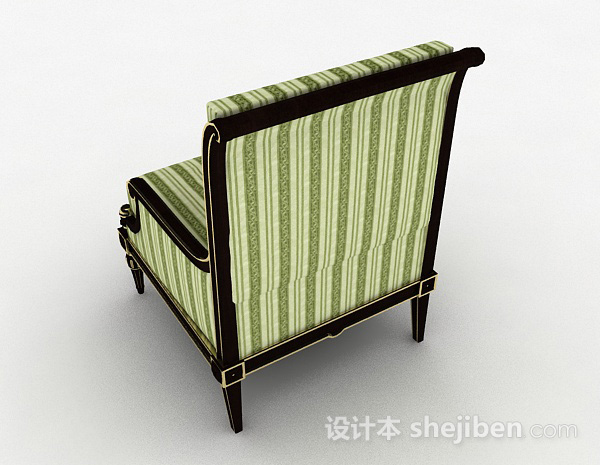 设计本欧式绿色条纹单人沙发3d模型下载