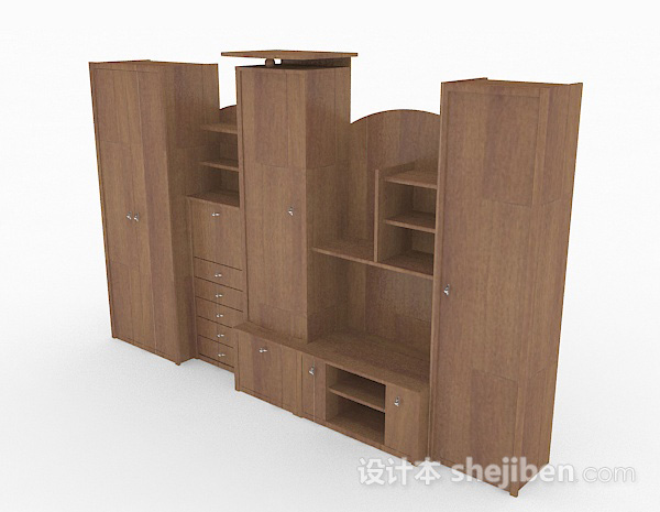 现代风格原木色组合展示储物柜3d模型下载