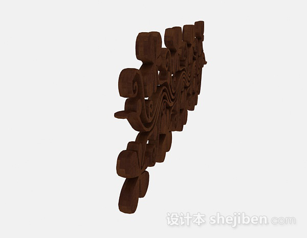 设计本棕色木质花朵雕刻品3d模型下载
