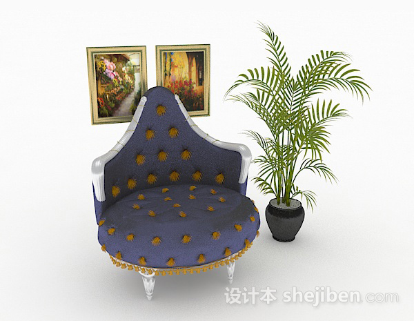 东南亚蓝色单人沙发3d模型下载