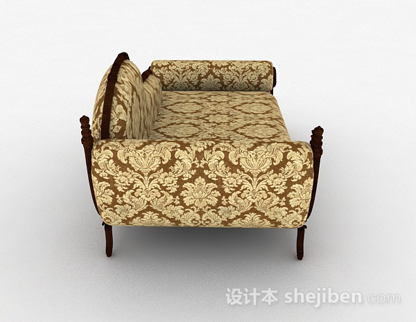 设计本欧式黄色双人沙发3d模型下载