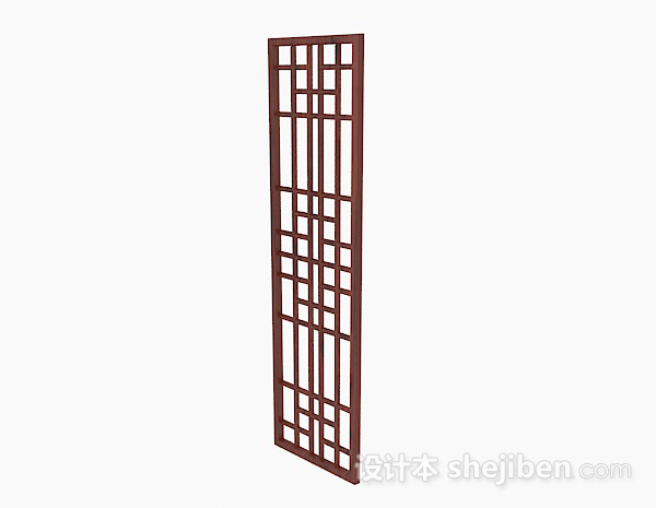 中式风格棕色单门长型窗户3d模型下载