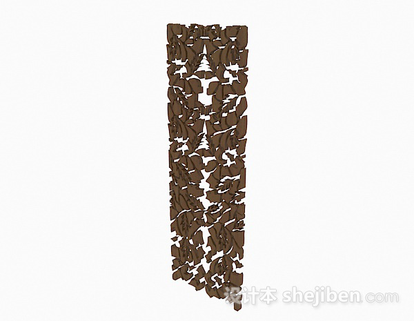 中式风格棕色木质镂空雕花隔断3d模型下载