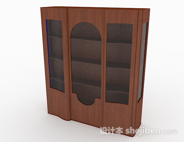免费棕色木质书柜3d模型下载