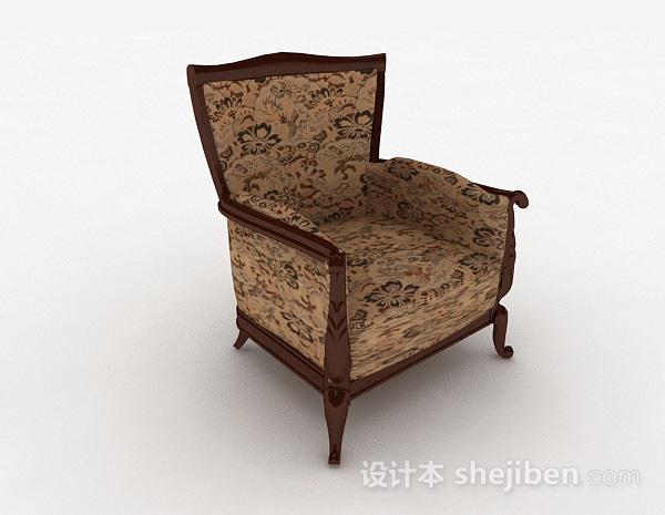 现代风格棕色花纹单人沙发3d模型下载