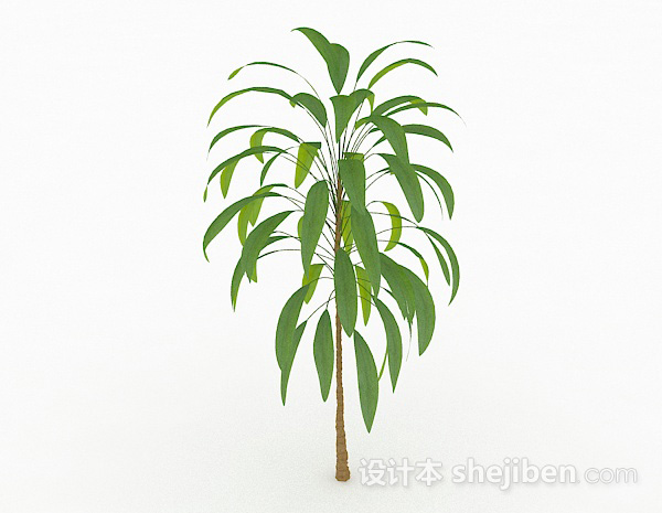 绿色椭圆形树叶小树3d模型下载